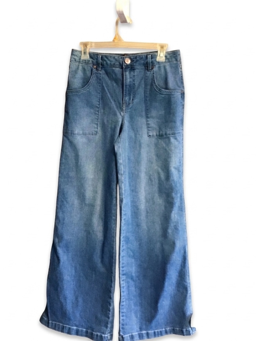 1822 Denim Wide Leg Patch Pocket Jeans Medium Wash Size 6 Excellent Condition - Picture 3 of 4